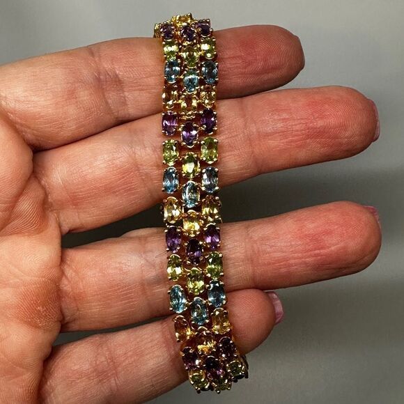 7" Amazing gold vermeil over 925 multi-gemstone bracelet! - Picture 8 of 12